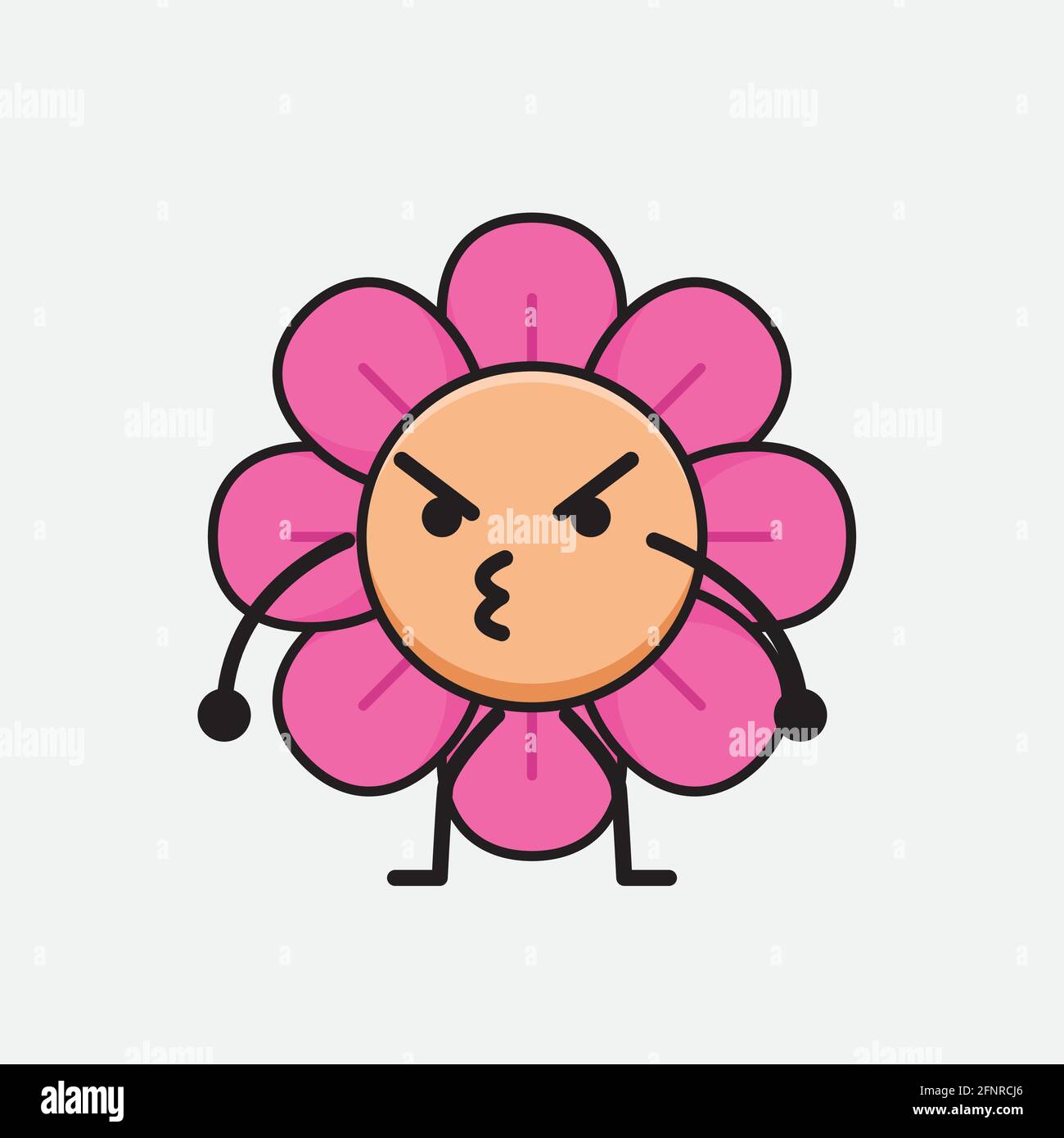 Vector Illustration of Flower Character with cute face, simple hands