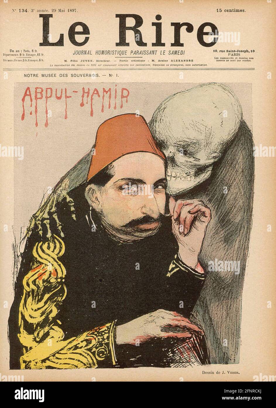 Cover page of 'Le Rire', May 1897, Sultan Abdul Hamid II, Private Collection Stock Photo