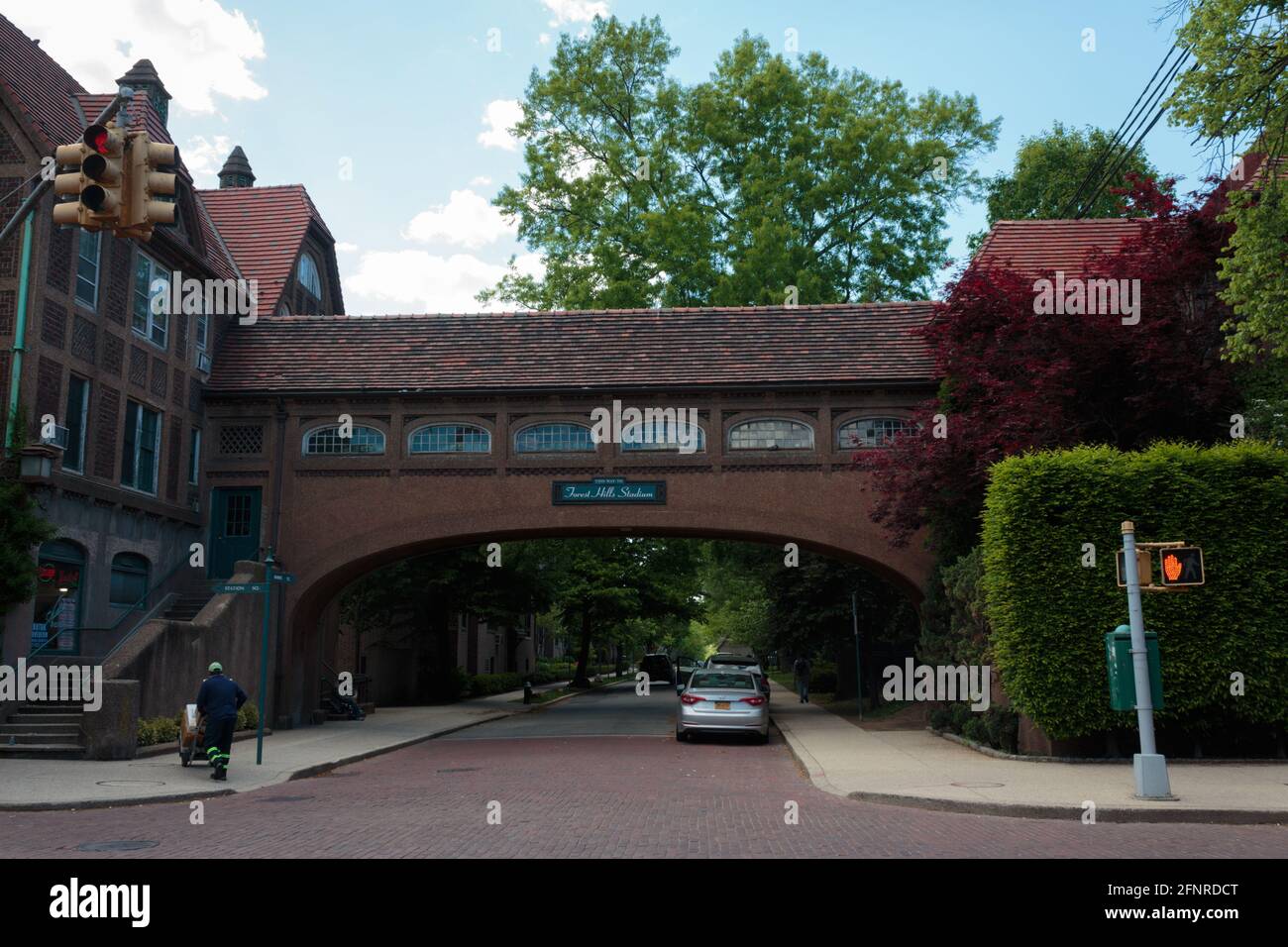 an overpass to the Forest Hills Station of the Long Island Railroad in