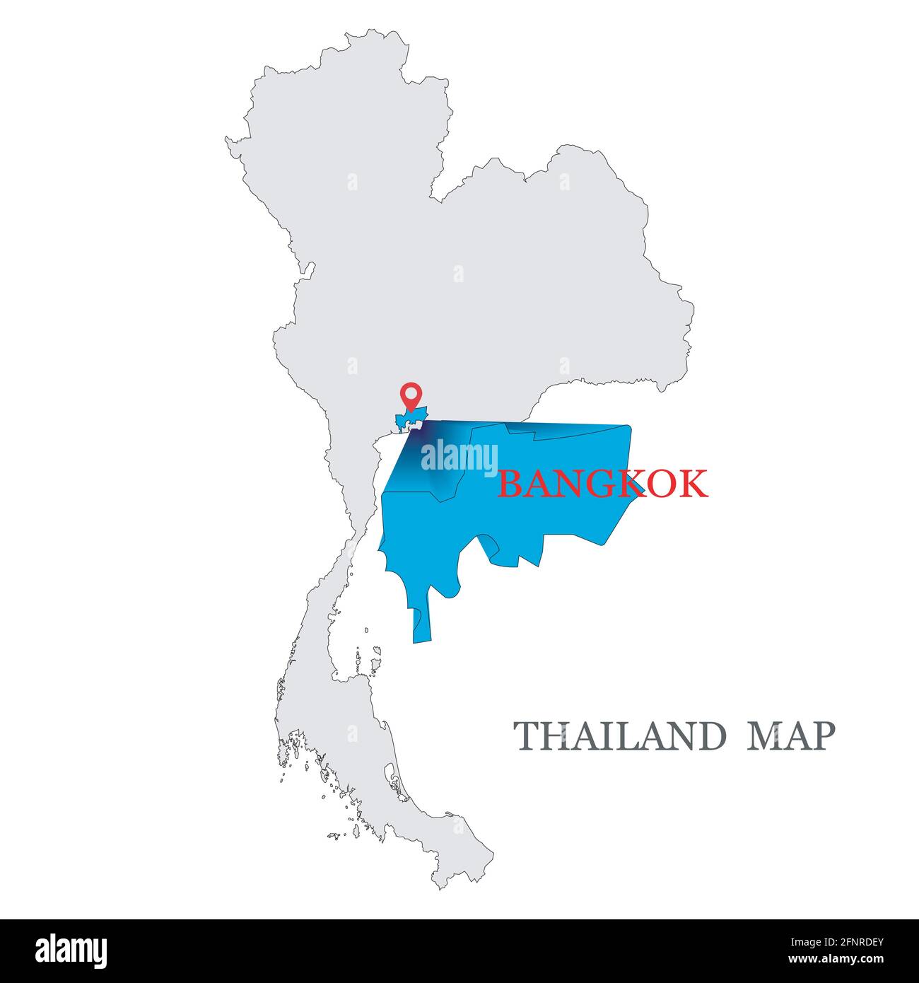 Maps of Thailand with red maps pin on blue color of Bangkok province Stock Vector