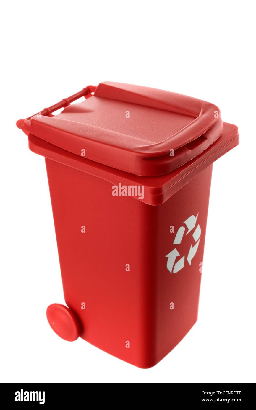 Plastic red trash can isolated on white background Stock Photo Alamy