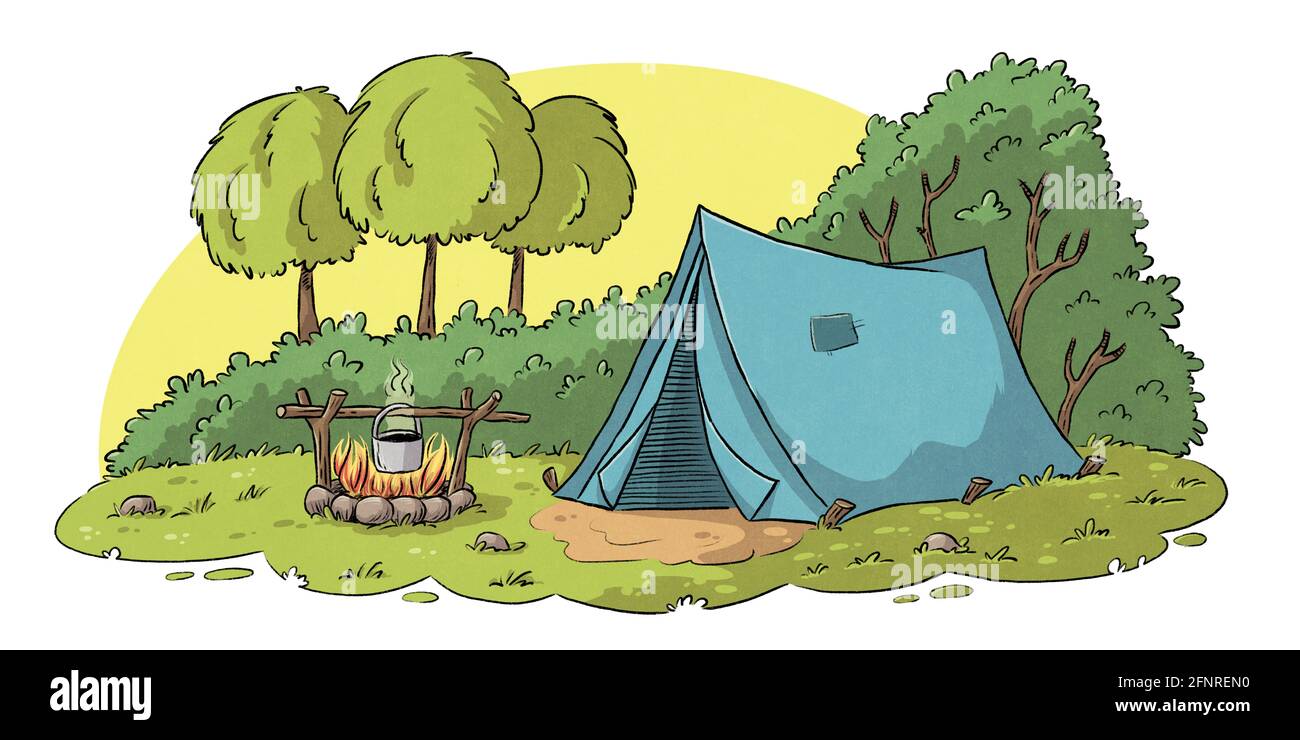 Tent With Campfire Stock Photo Alamy