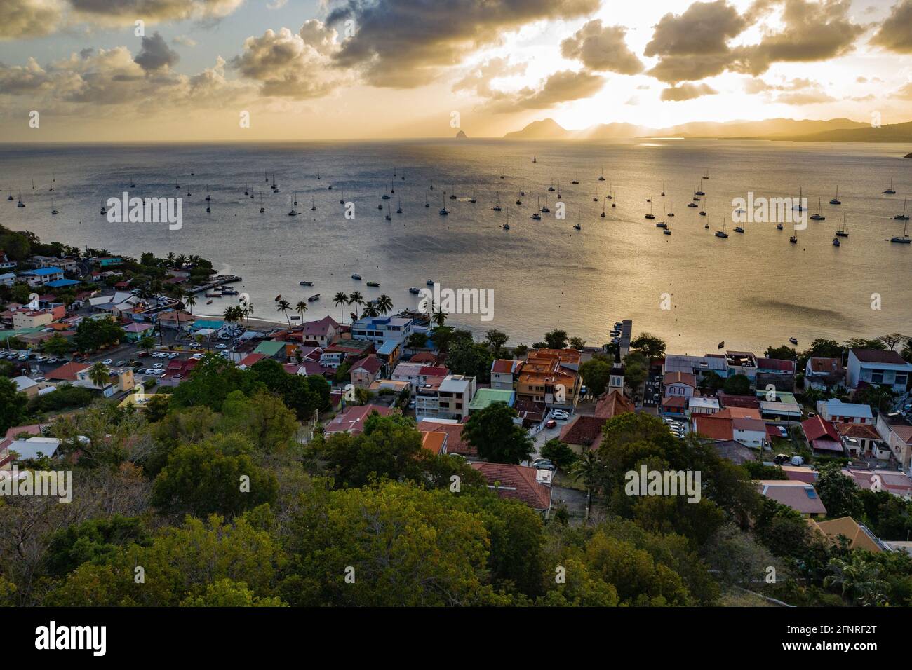 Sainte-Anne is the southernmost town of Martinique. It overlooks the magnificent bay which welcomes a large number of boats Stock Photo