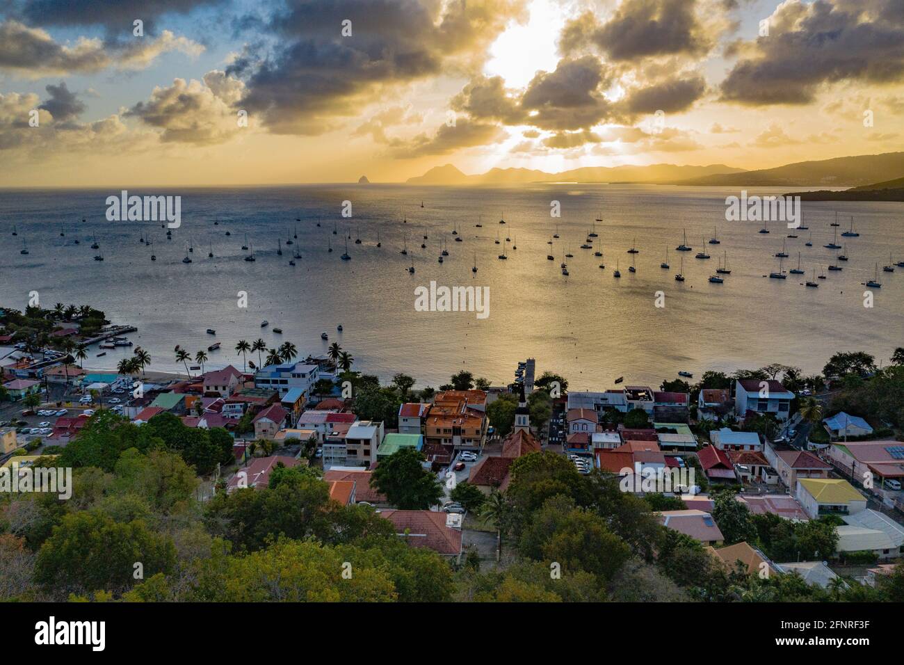 Sainte-Anne is the southernmost town of Martinique. It overlooks the magnificent bay which welcomes a large number of boats Stock Photo
