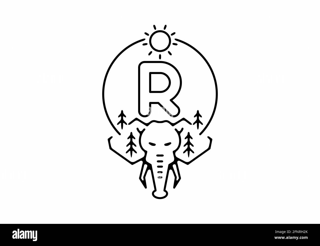 black line art elephant head logo Stock Vector