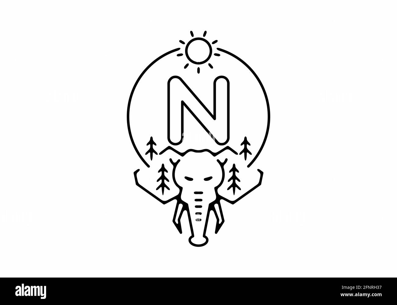 black line art elephant head logo Stock Vector