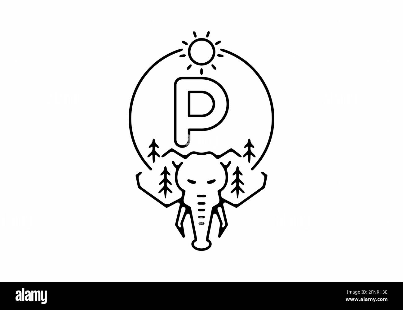 black line art elephant head logo Stock Vector