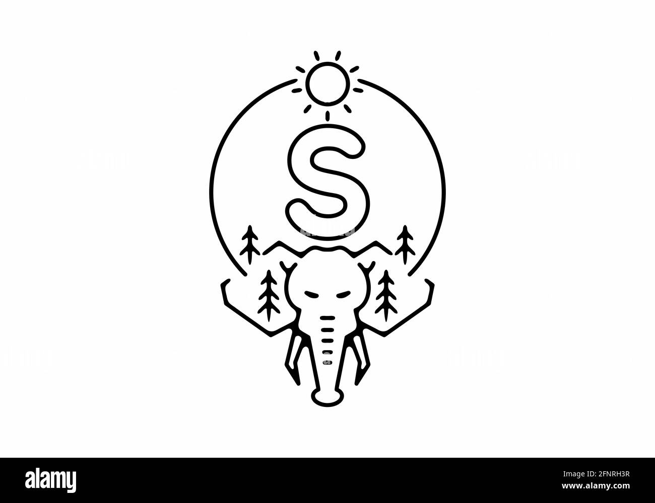 black line art elephant head logo Stock Vector