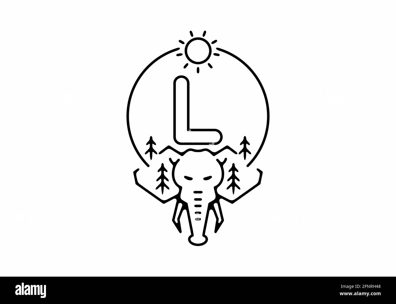 black line art elephant head logo Stock Vector
