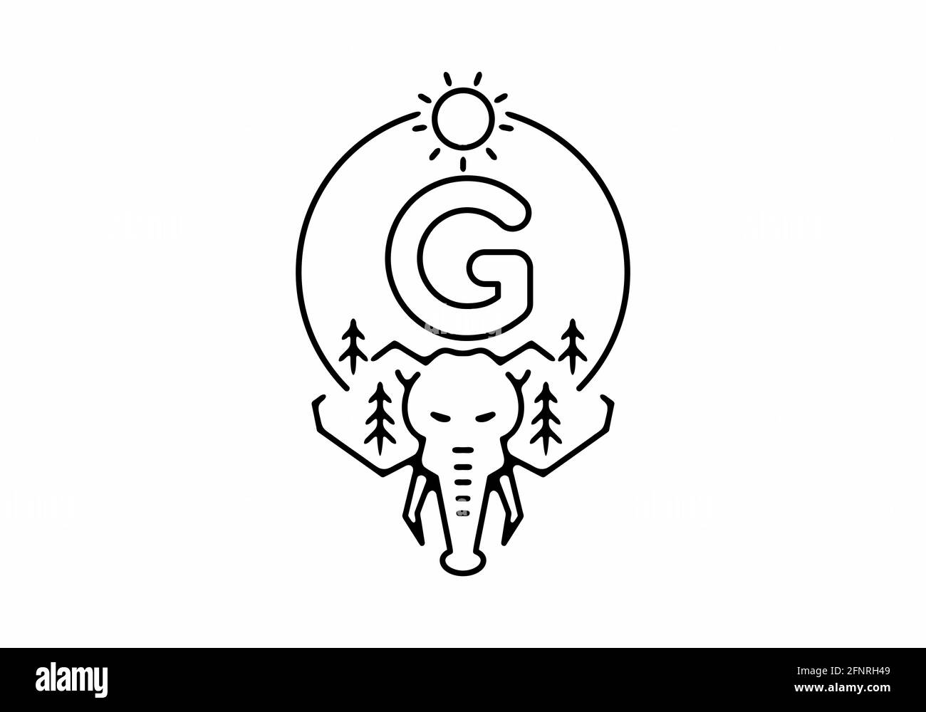 black line art elephant head logo Stock Vector