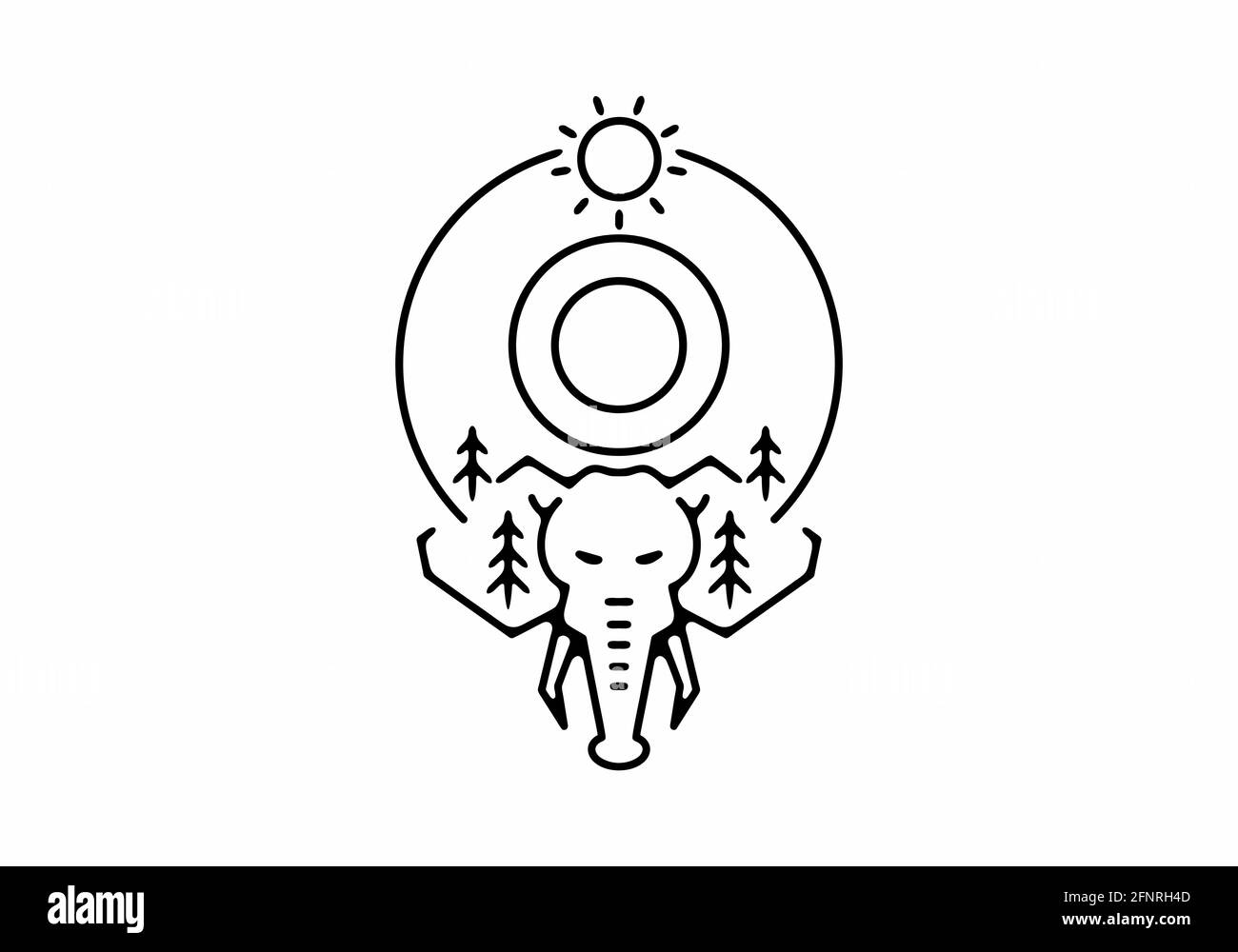 black line art elephant head logo Stock Vector