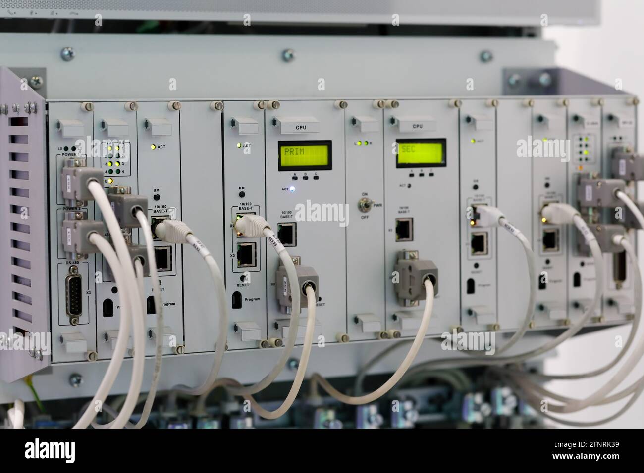 Industrial modular computer system in a rack. Selective focus Stock ...