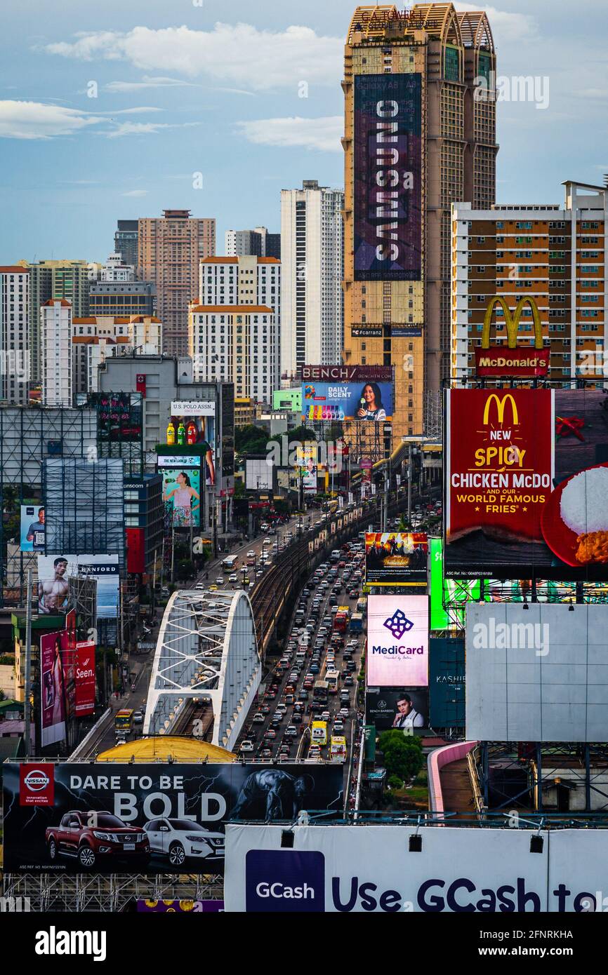 Daytime Traffic on EDSA in Makati, Manila, Philippines Stock Photo