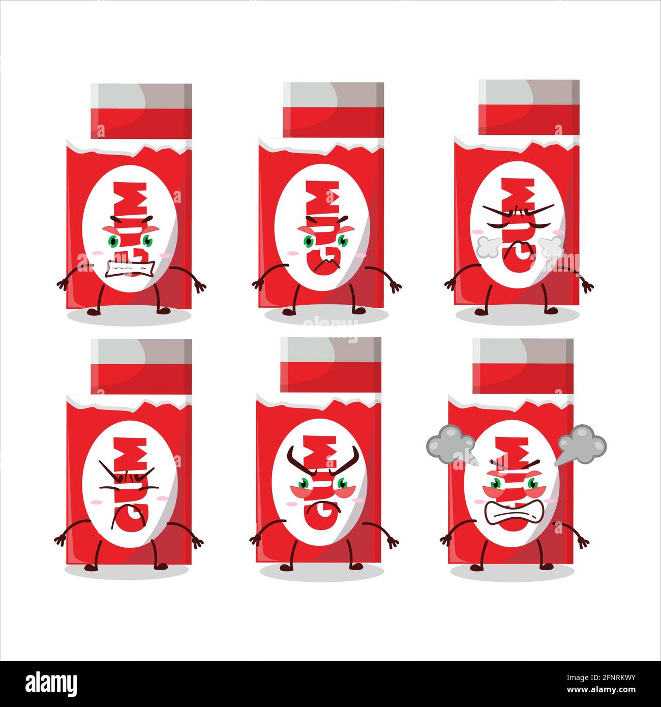 Red bubble gum cartoon character with various angry expressions. Vector