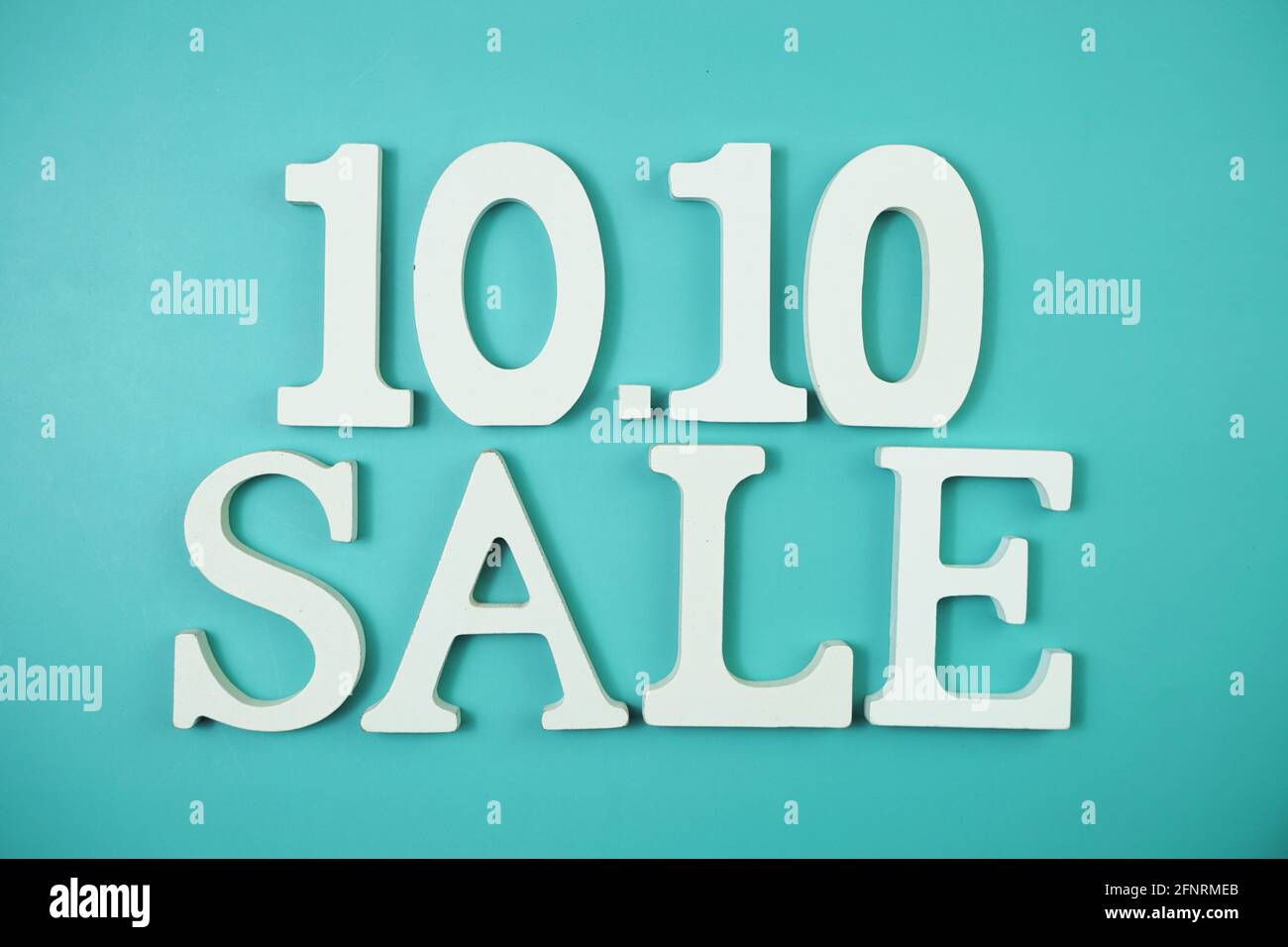 10.10 Sale alphabet letters on blue background Stock Photo