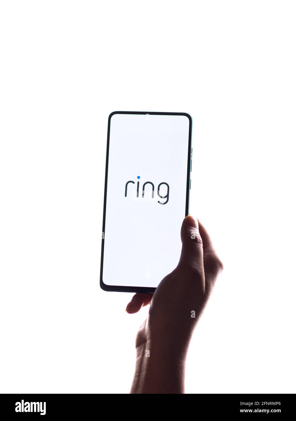 Assam, india - May 18, 2021 : Ring logo on phone screen stock image. Stock Photo