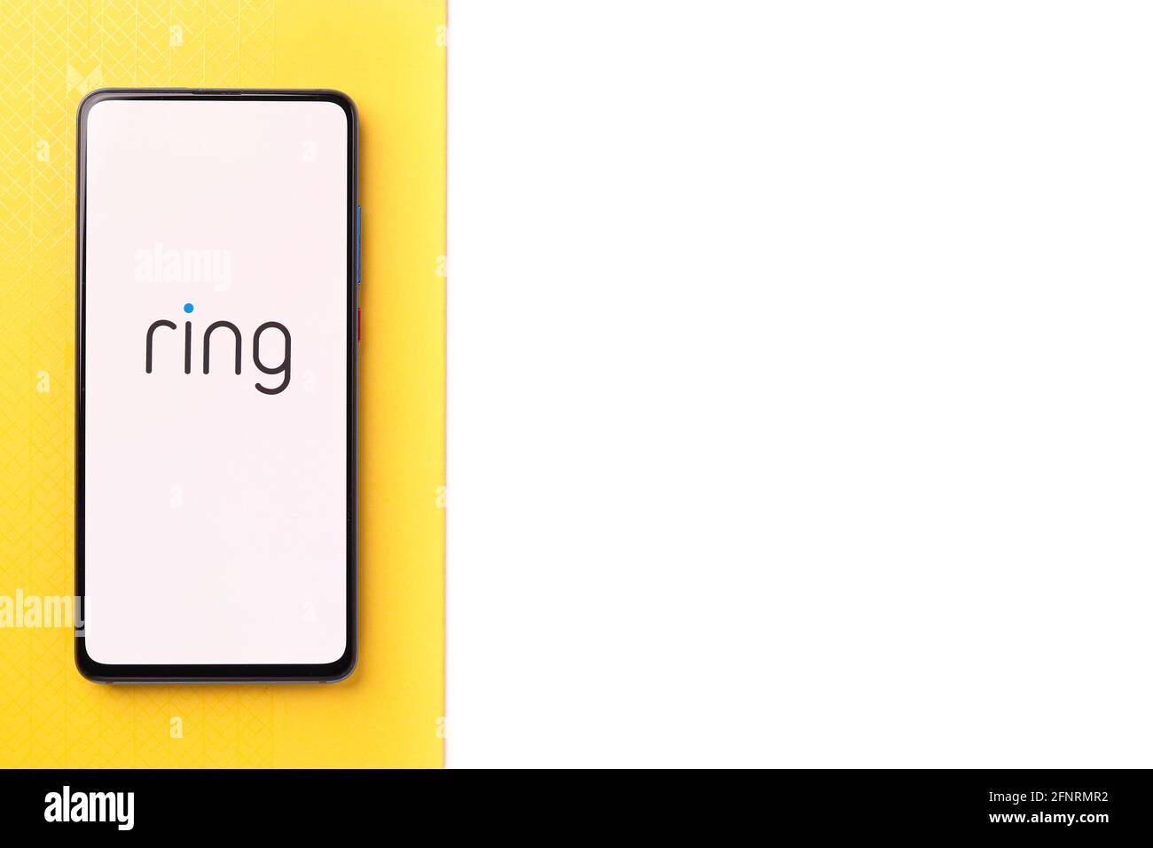 Assam, india - May 18, 2021 : Ring logo on phone screen stock image. Stock Photo