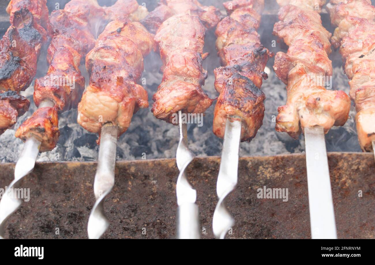 Pork barbecue in the process of cooking Stock Photo Alamy