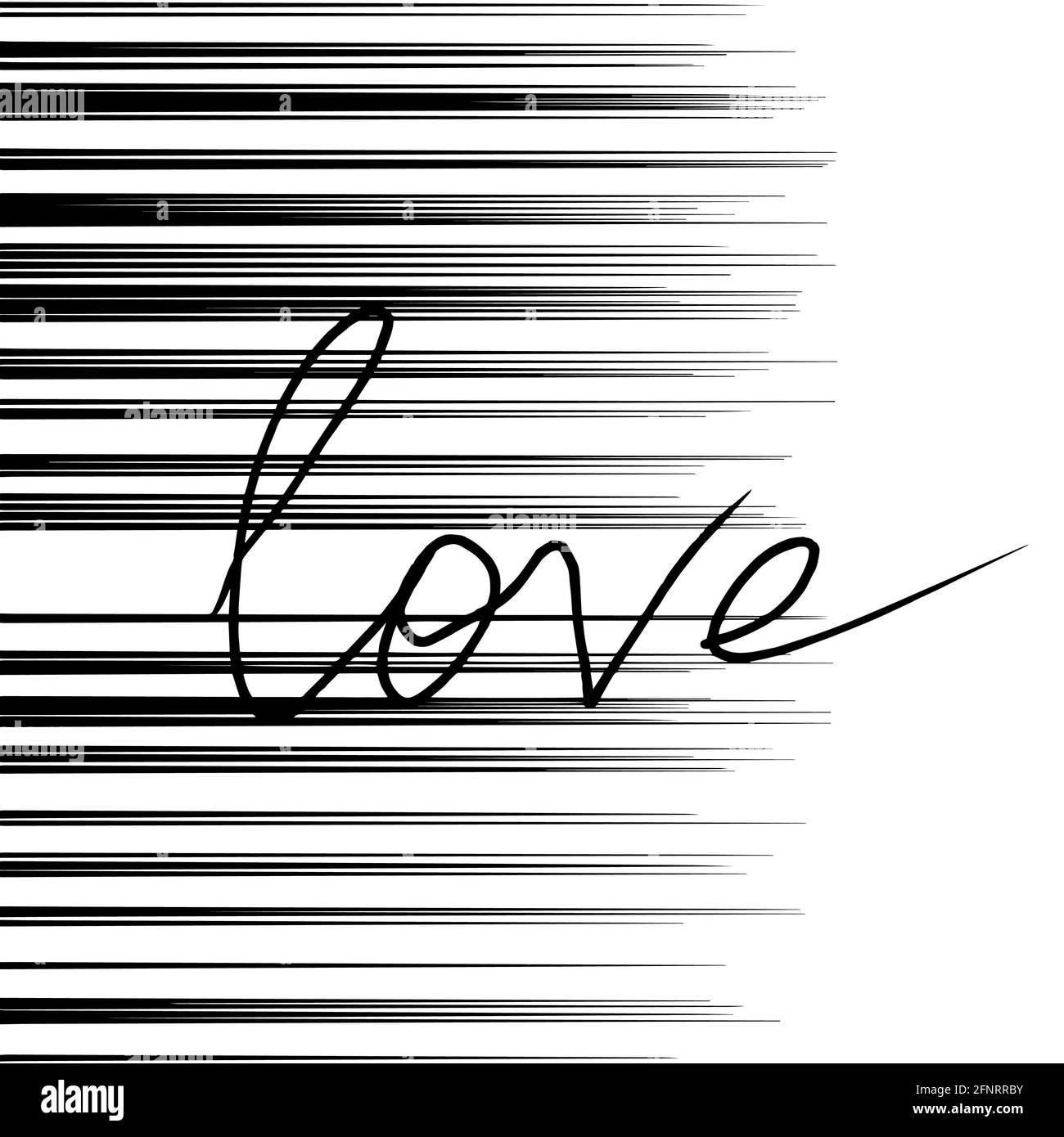 hand lettering love with shadow and horizontal stripes with shadow black and white vector pattern Stock Photo