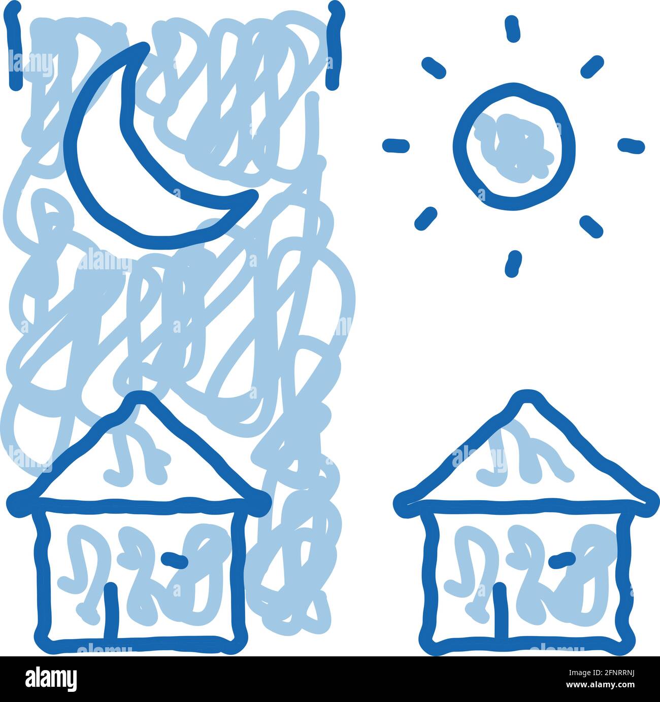 day and night remote work doodle icon hand drawn illustration Stock ...