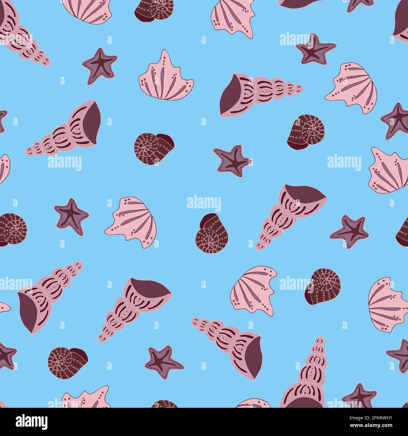 vector seamless pattern seashells and starfish monochrome isolated ...