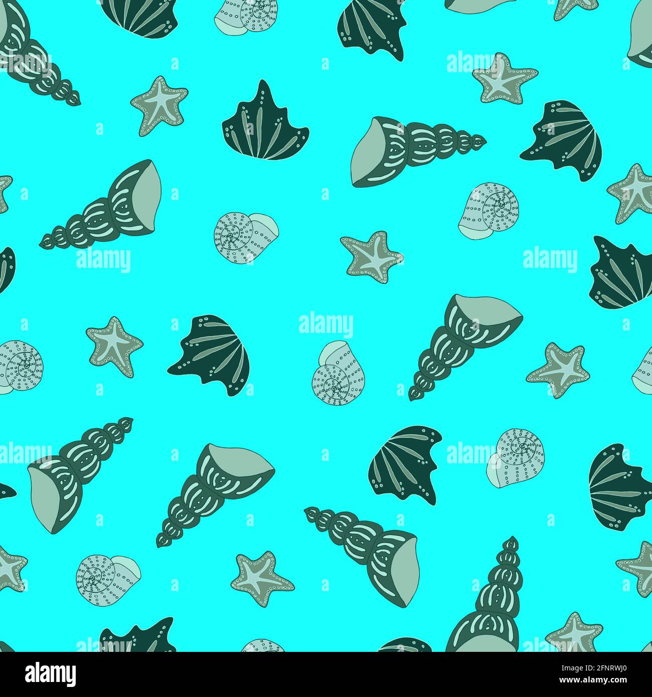 vector seamless pattern seashells and starfish monochrome isolated ...