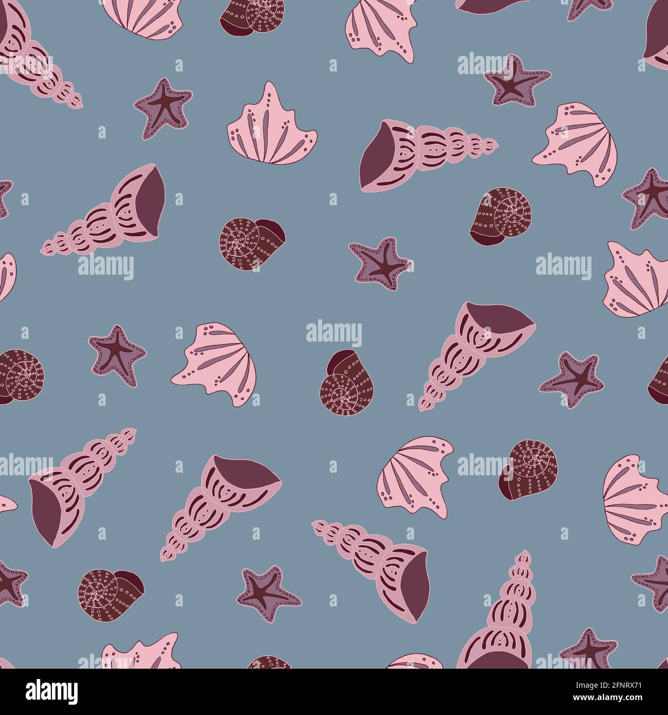 vector seamless pattern seashells and starfish monochrome isolated ...
