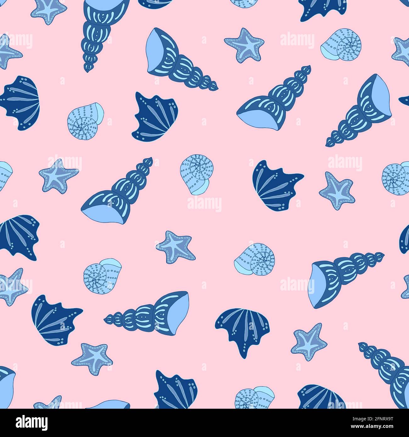 vector seamless pattern seashells and starfish monochrome isolated ...