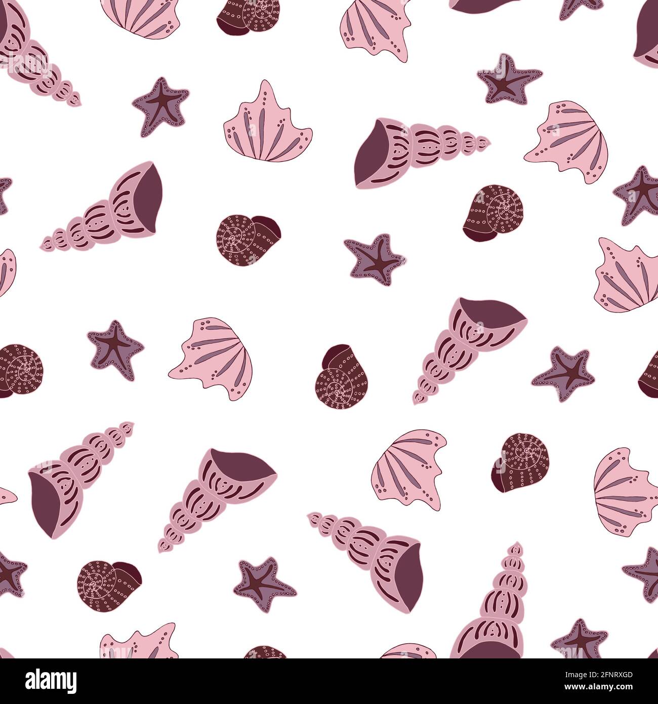 vector seamless pattern seashells and starfish monochrome isolated ...