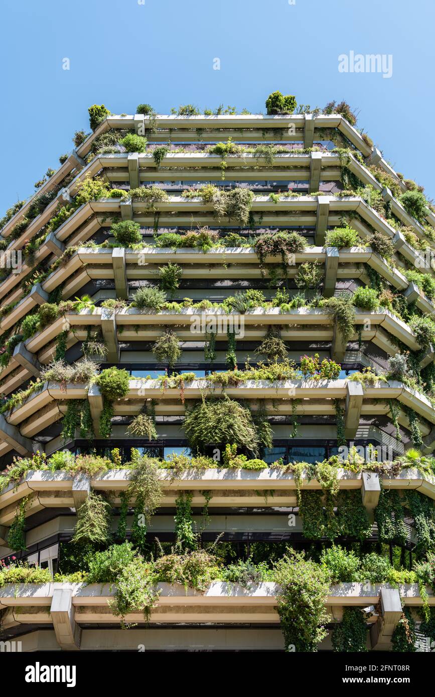 Green Building Facade Details In Barcelona, Spain Stock Photo