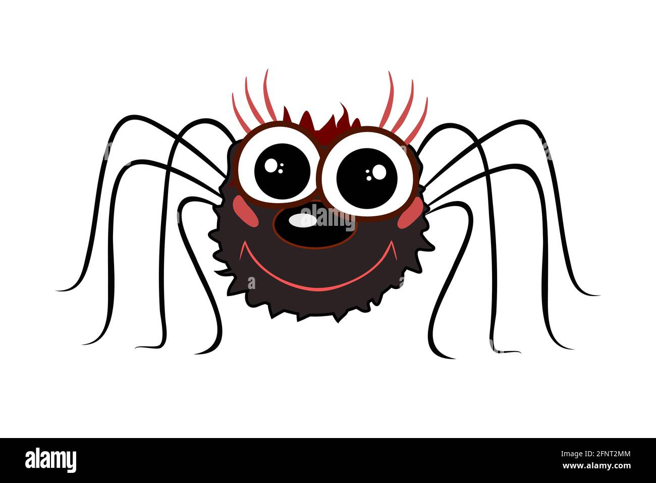 Funny cartoon spider isolated on white background. Cute black spider, traditional Halloween symbol. Lovely little creature. Stock vector illustration Stock Vector