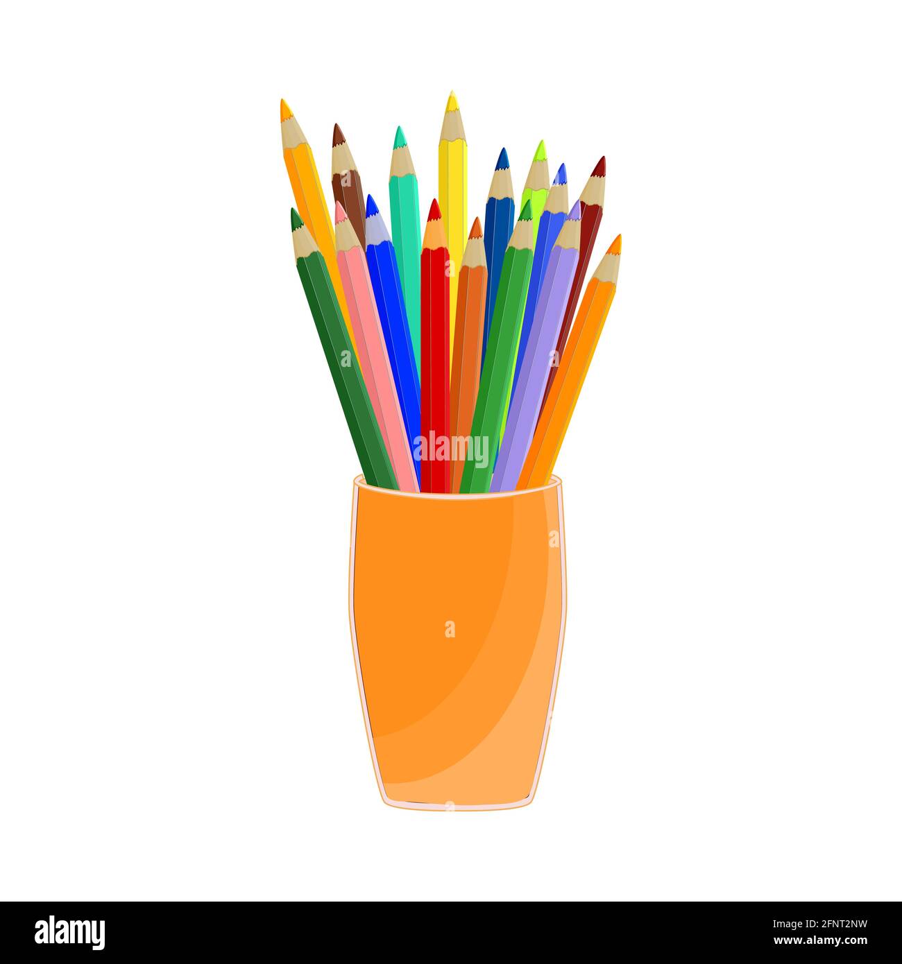 Colorful pencils in cup isolated on white background. Colored pencils