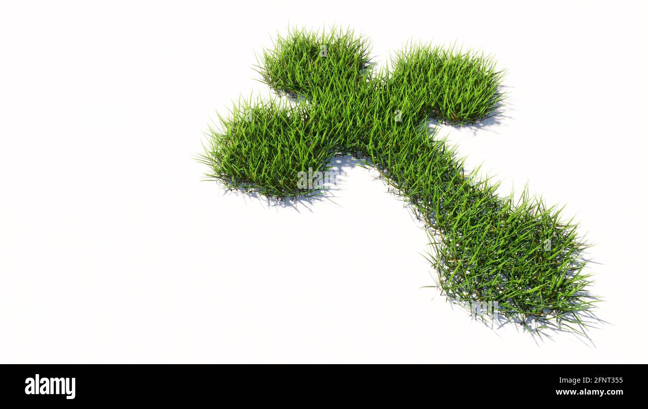 Concept or conceptual green summer lawn grass isolated on white background, sign of religious christian cross. A 3d illustration metaphor for God, Chr Stock Photo