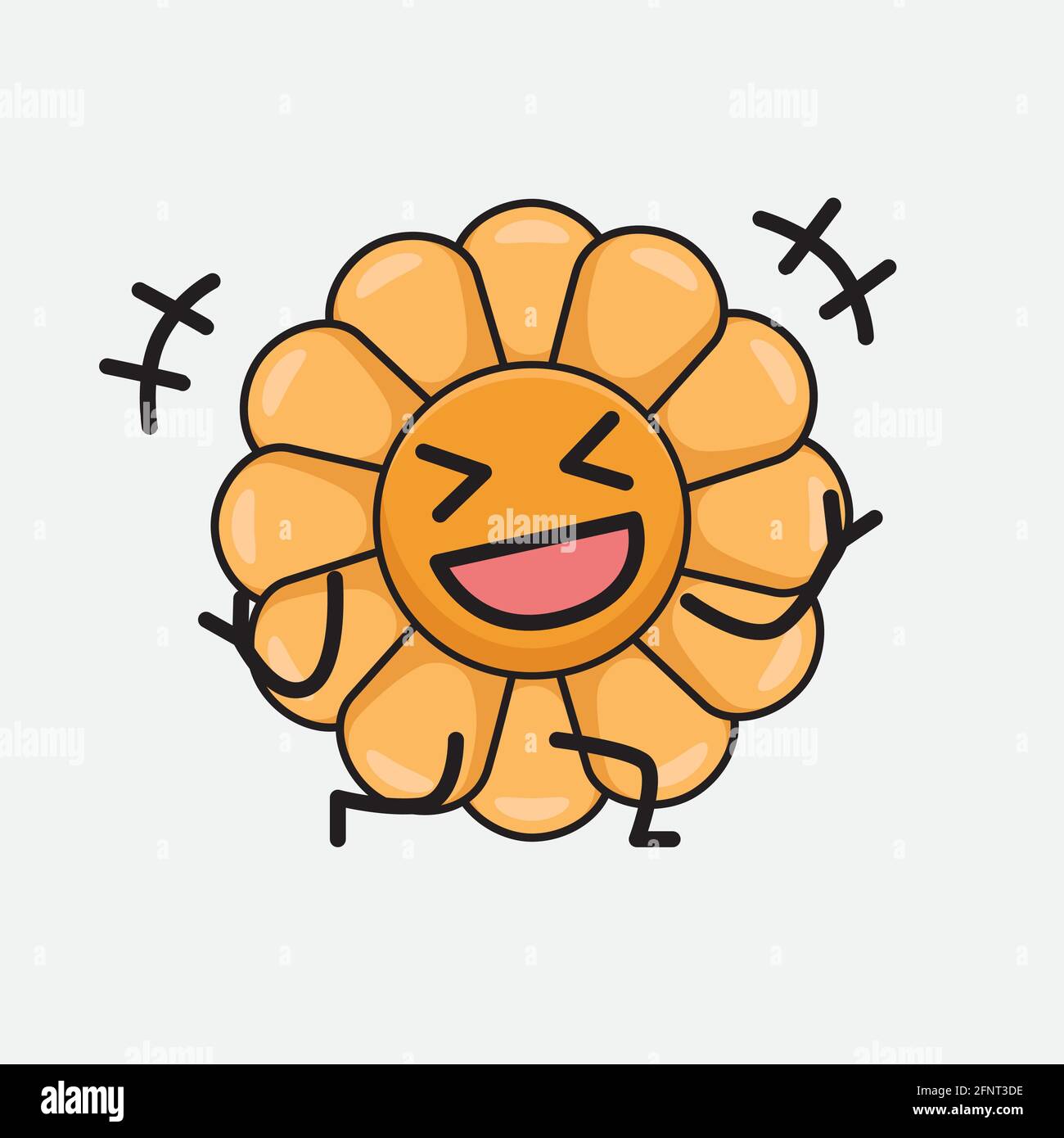 Vector Illustration of Flower Character with cute face, simple hands and leg line art on