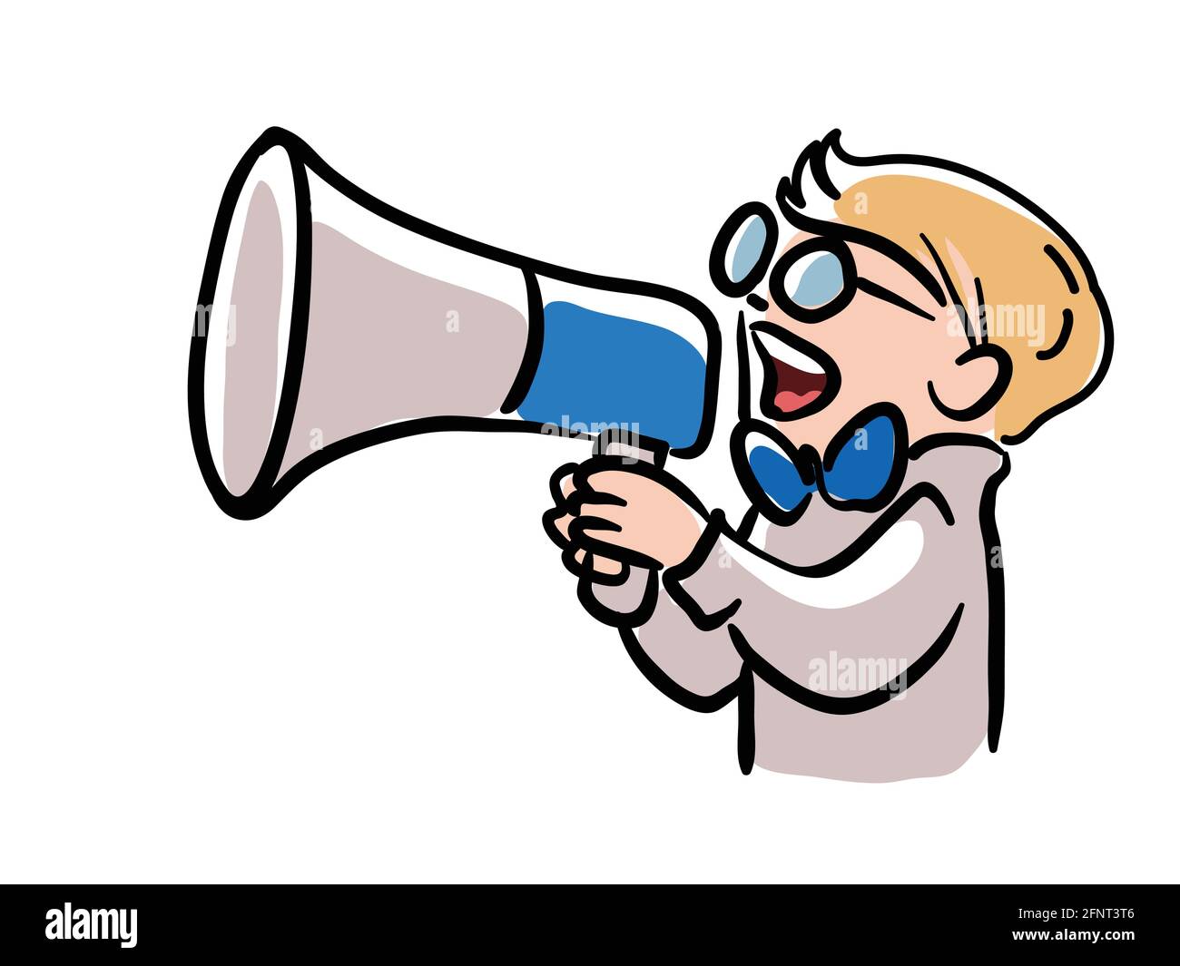 Announcer with megaphone speaking loudly vector illustration Stock Vector