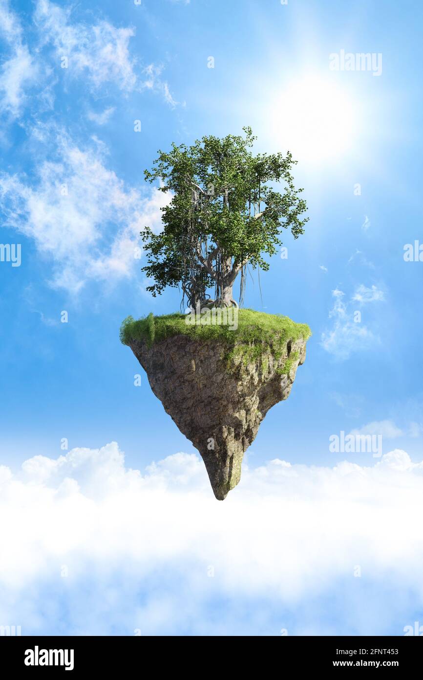 Fantasy floating island with natural tree, floating island in environmental  concept Stock Photo - Alamy