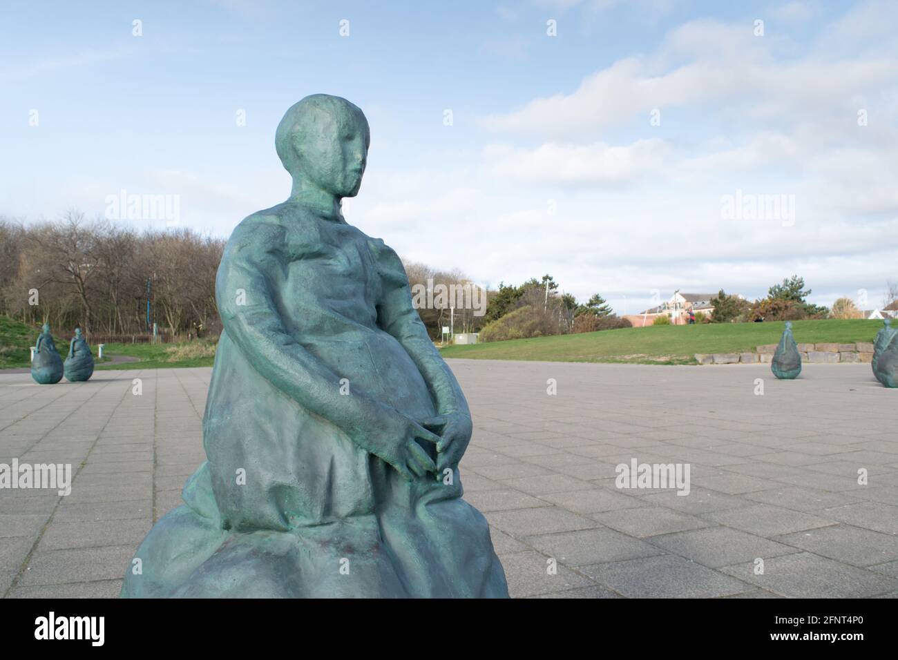 South Shields, UK - March 30, 2021: The Weebles sculptures and statues near Little haven Beach in South Shields. Stock Photo