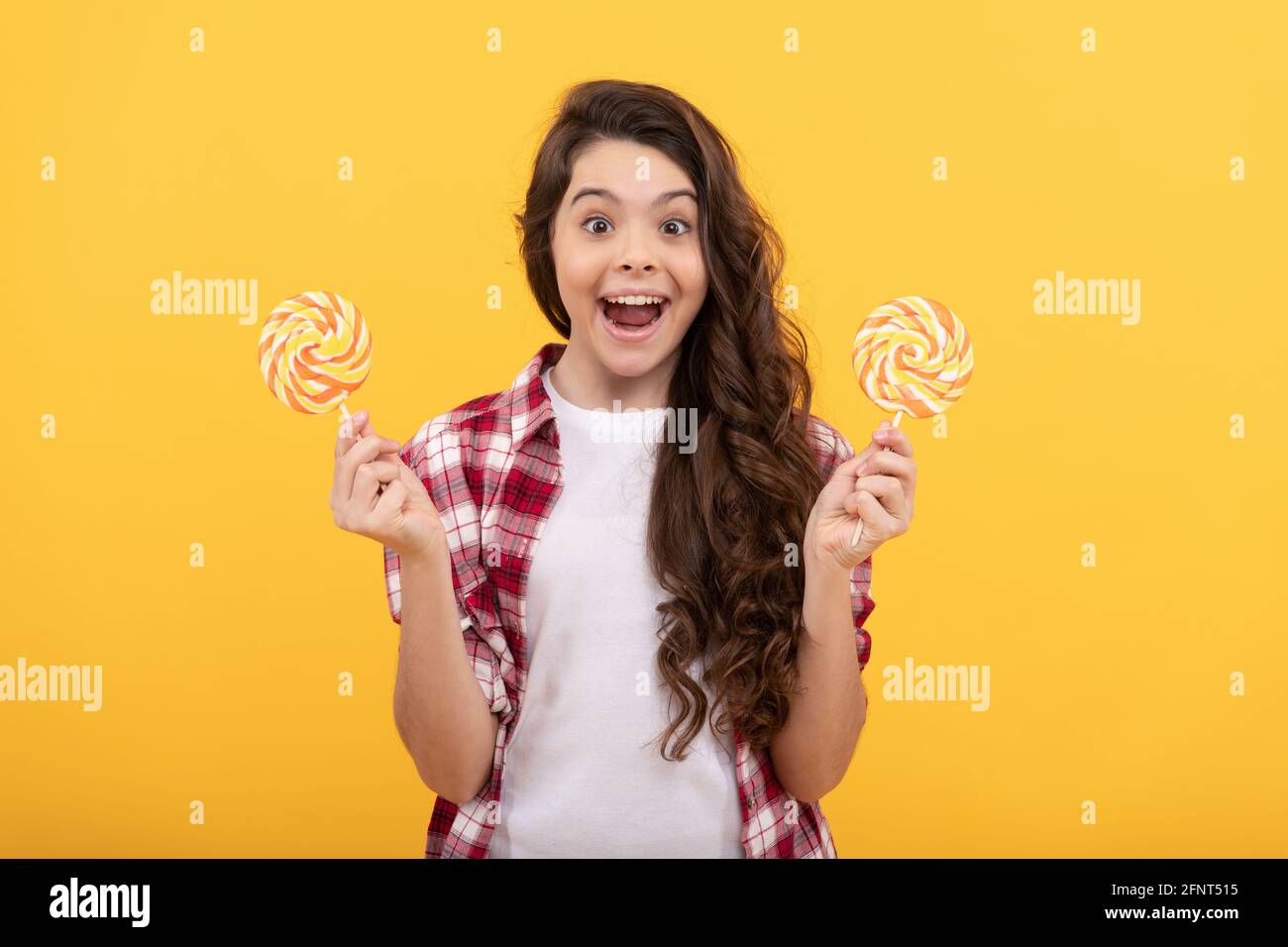 Lollipop Child Hipster Kid With Long Curly Hair Hold Lollypop Sugar Candy On Stick Stock Photo Alamy