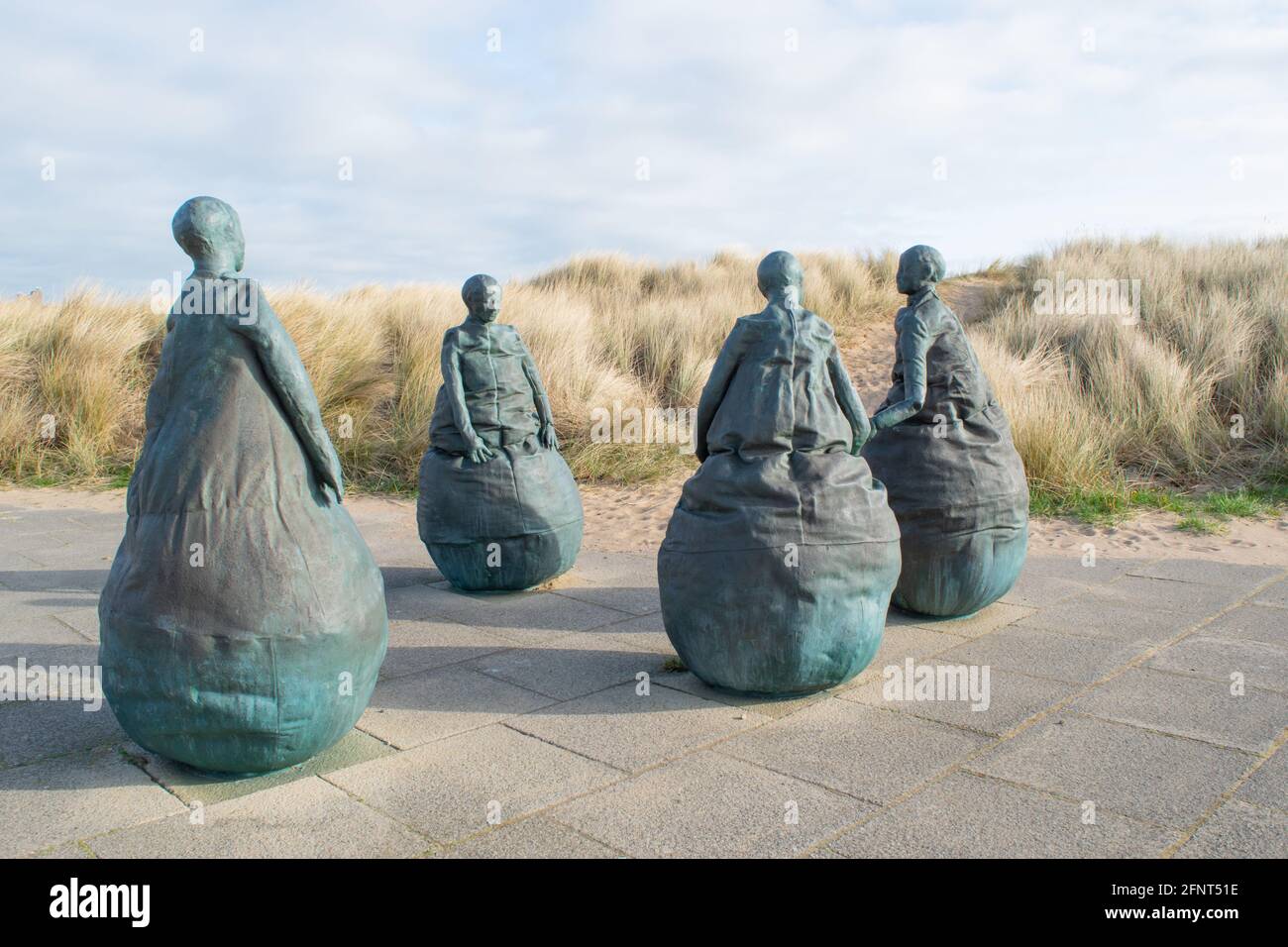 South Shields, UK - March 30, 2021: The Weebles sculptures and statues near Little haven Beach in South Shields. Stock Photo