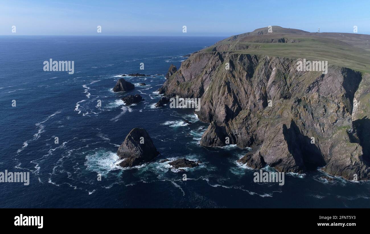 UK, United, Kingdom, GB, Great, Britain, Scotland, Shetland Islands, Fair Isle drone view Stock Photo