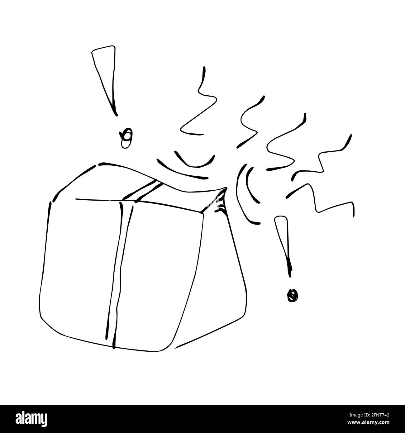 damaged parcel crumpled box with crumpled corners vector illustration. Fragile damaged delivery, torn box Stock Photo