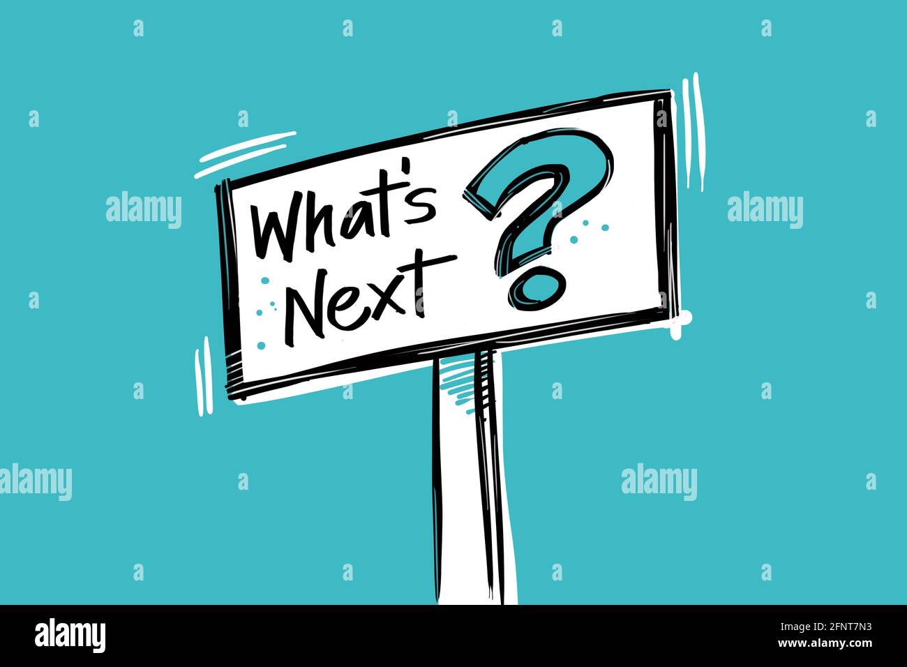 What's Next? Illustrated sign post on aqua blue background. Great for ...