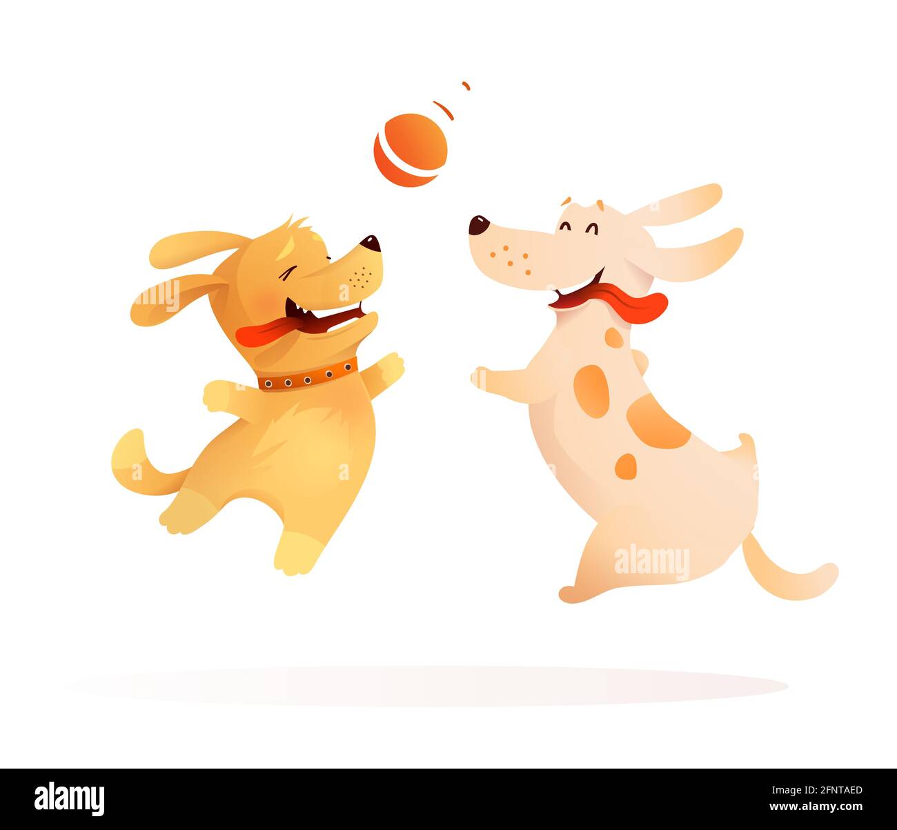 Dog and Puppy Jumping Fetching Ball Animal Cartoon Stock Vector Image