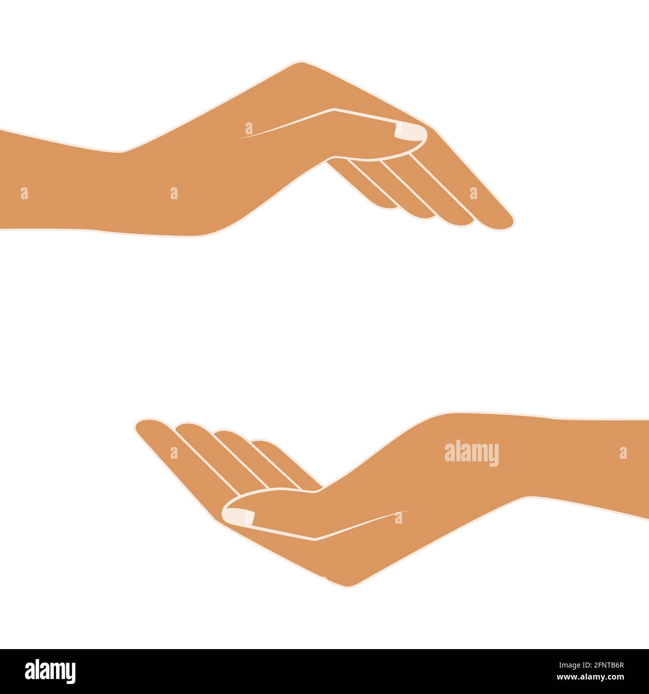 Two hands holding something. Images of hands of people. Free space for the premises of the object. Empty space between hands. Isolated vector illustra Stock Vector
