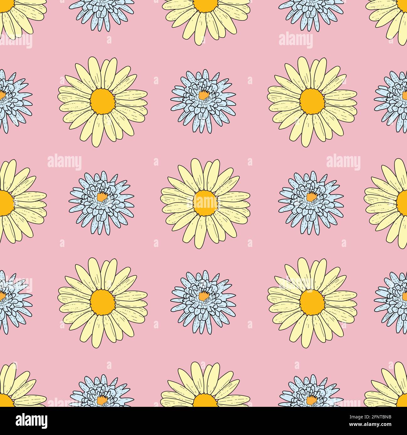 Vector pastel pink background daisy flowers, wild flowers and ...