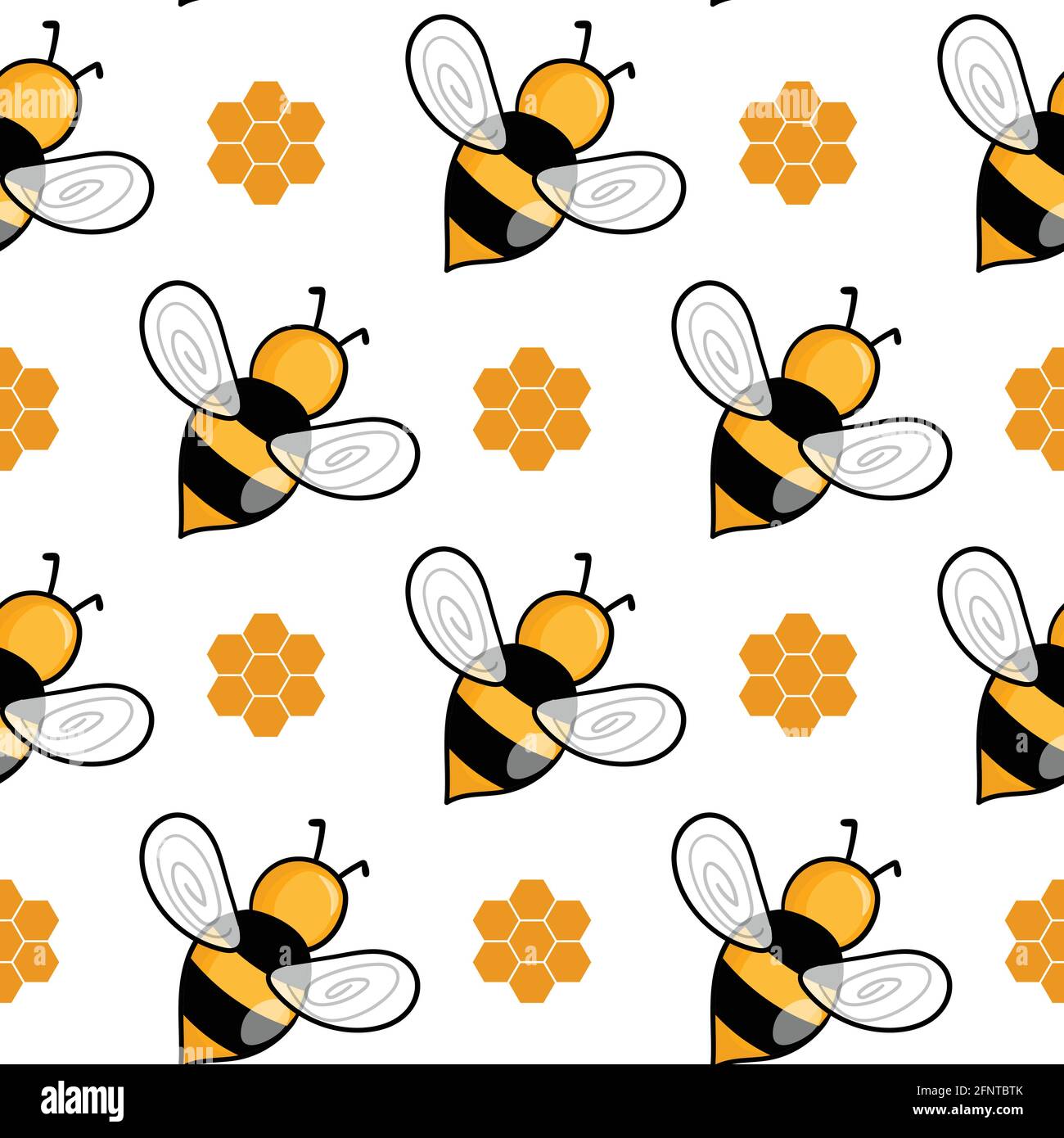 Seamless pattern with bees and honeycombs on white background. Small ...