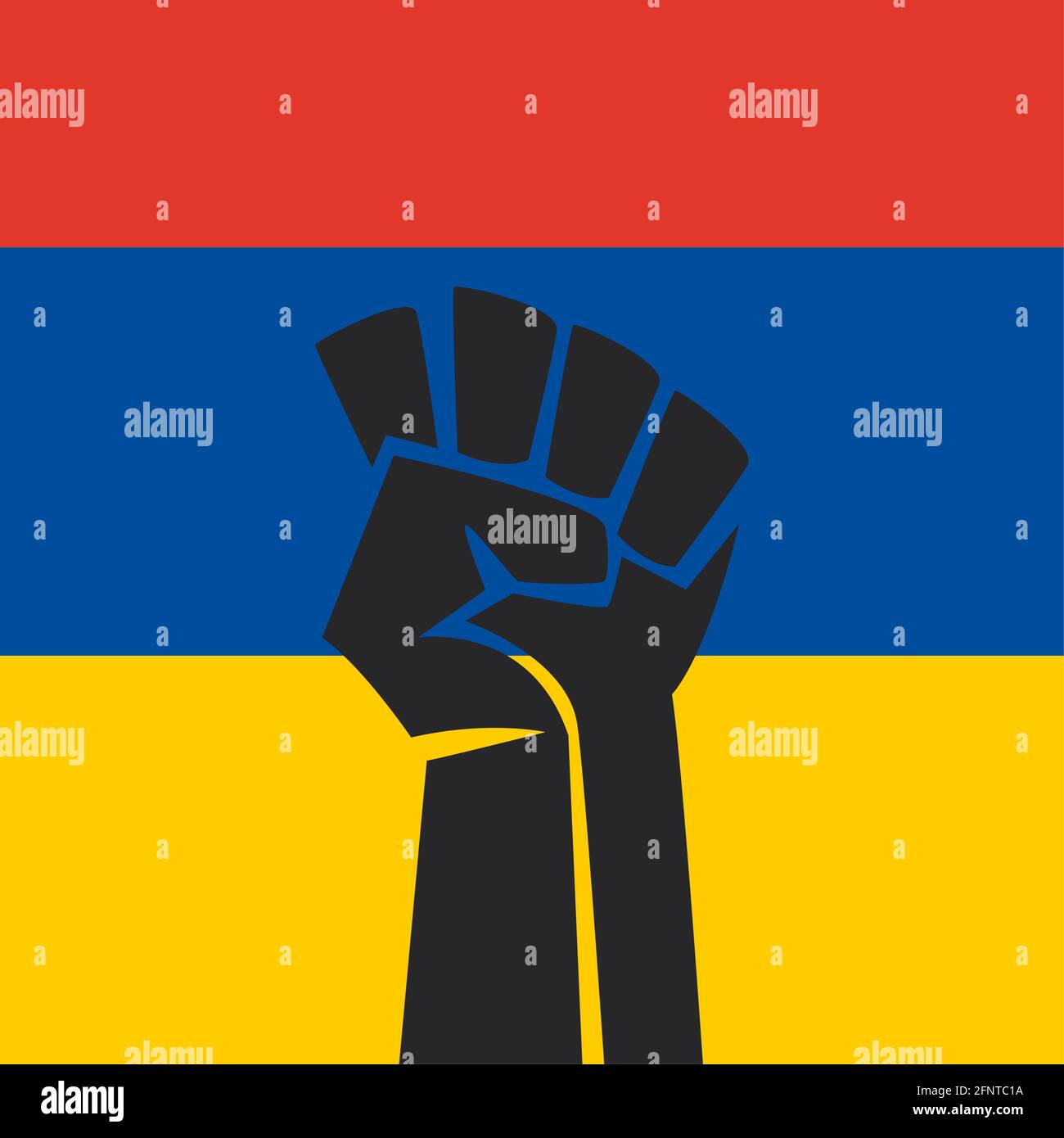 protester fist in colombian upside down flag Stock Vector