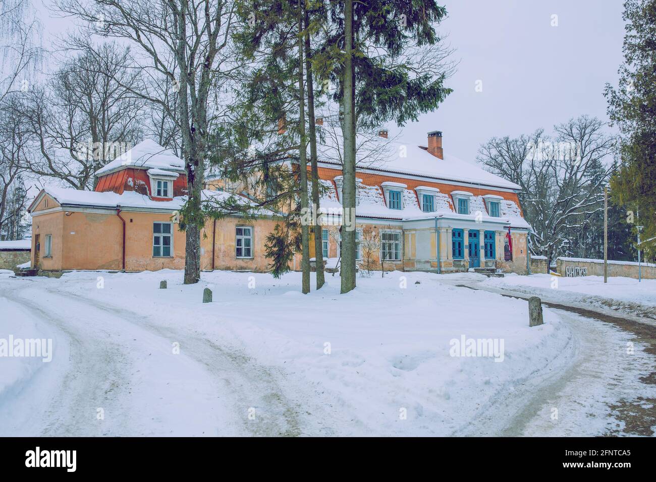 City, Cesis, Latvia. Old manor in winter.Travel photo.20.02.2021 Stock Photo