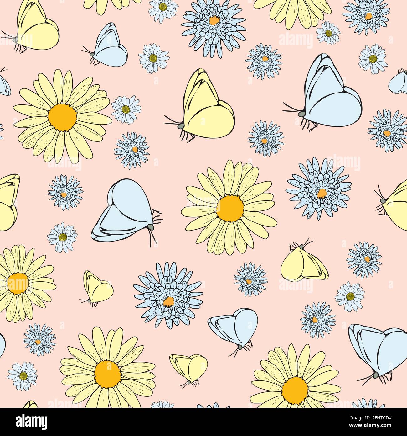 Vector pastel pink peach background daisy flowers, wild flowers and ...