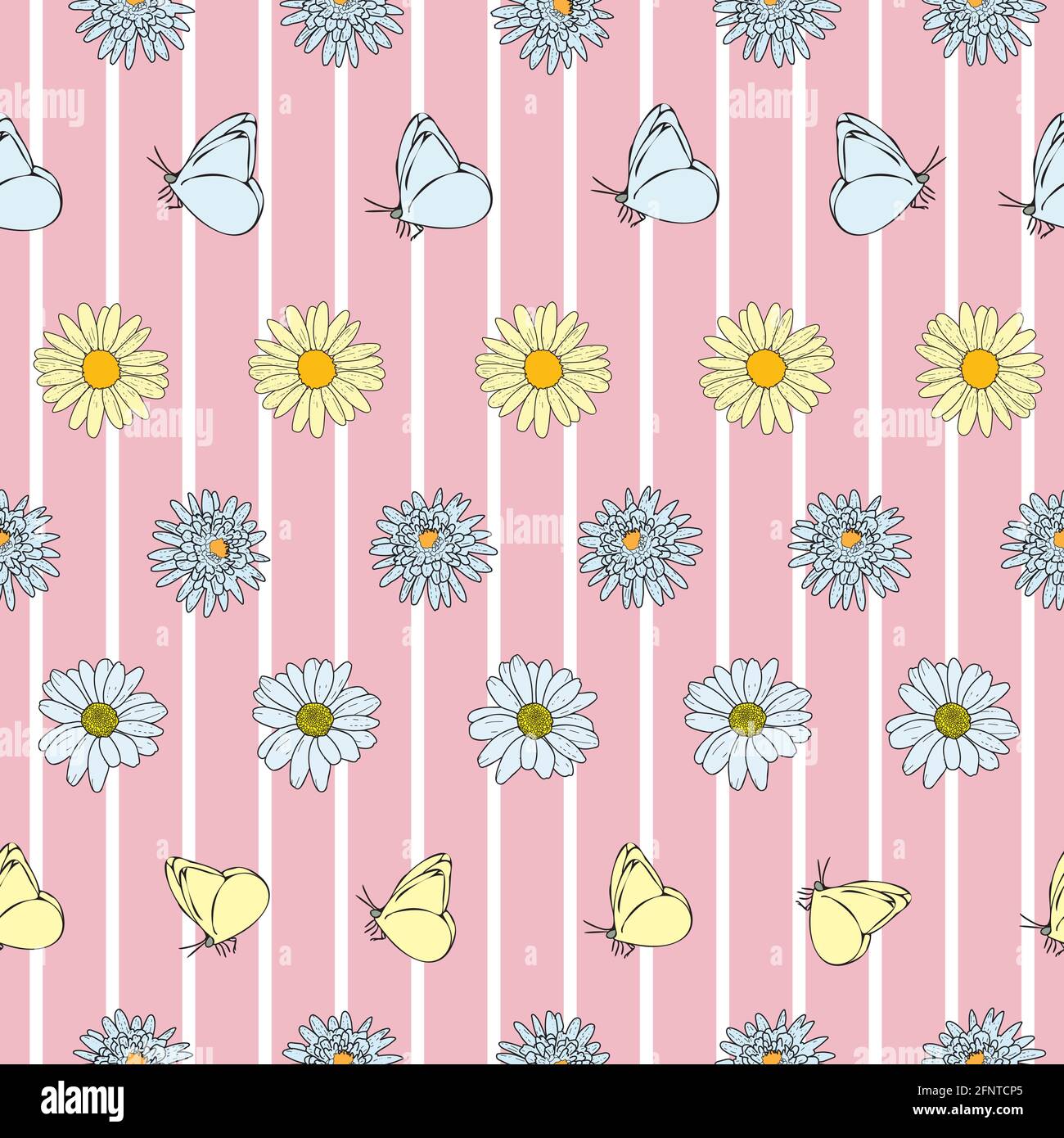 Vector pastel pink background daisy flowers, wild flowers and ...